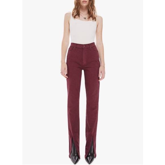 Mother Cotton The Rascal Sliced Up Heel Jeans in Burgundy 25 - Picture 1 of 13